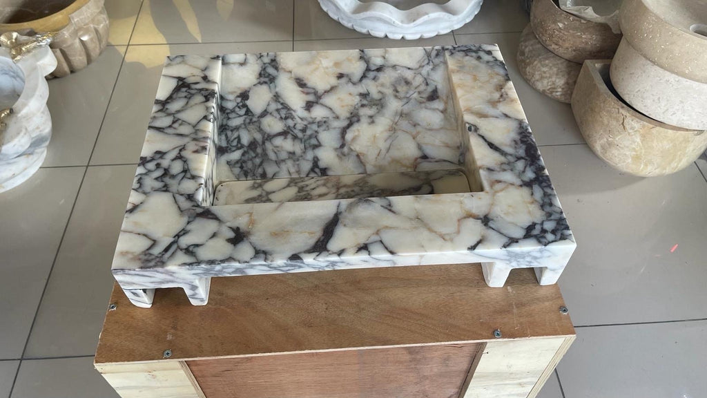 Calacatta Viola Marble Wall Mount Sink: Concealed Drain Bathroom Sink