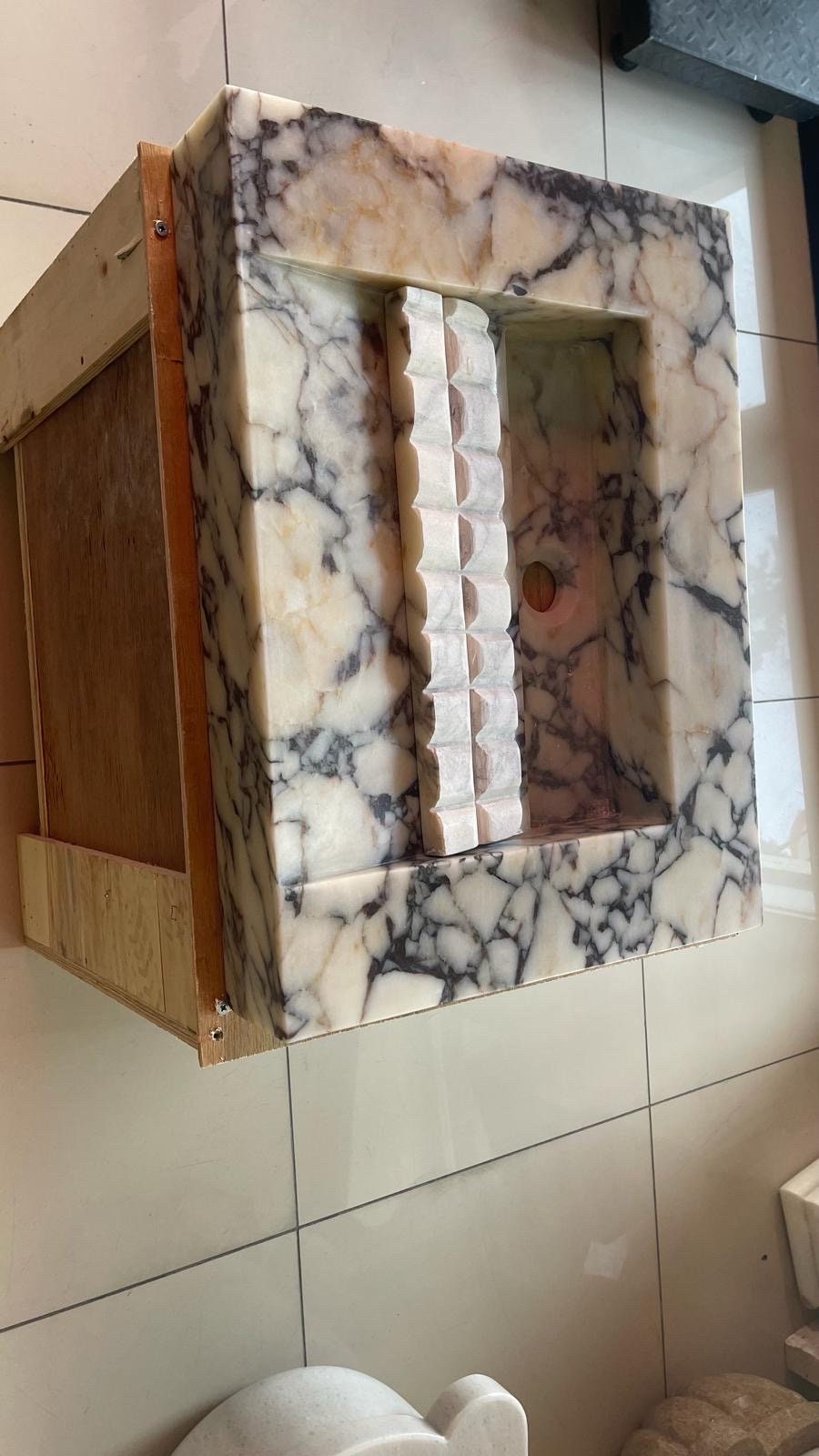 Calacatta Viola Marble Wall Mount Sink: Concealed Drain Bathroom Sink