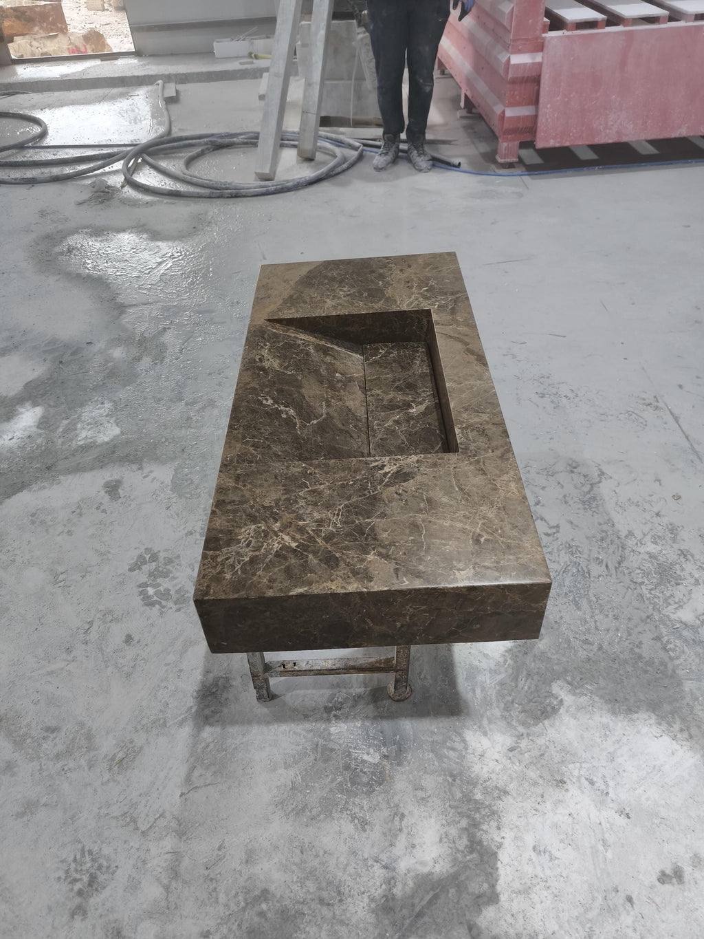Complete Handmade Emperador Integrated Sink ,  Marble Sink: Custom Natural Stone Washbasin