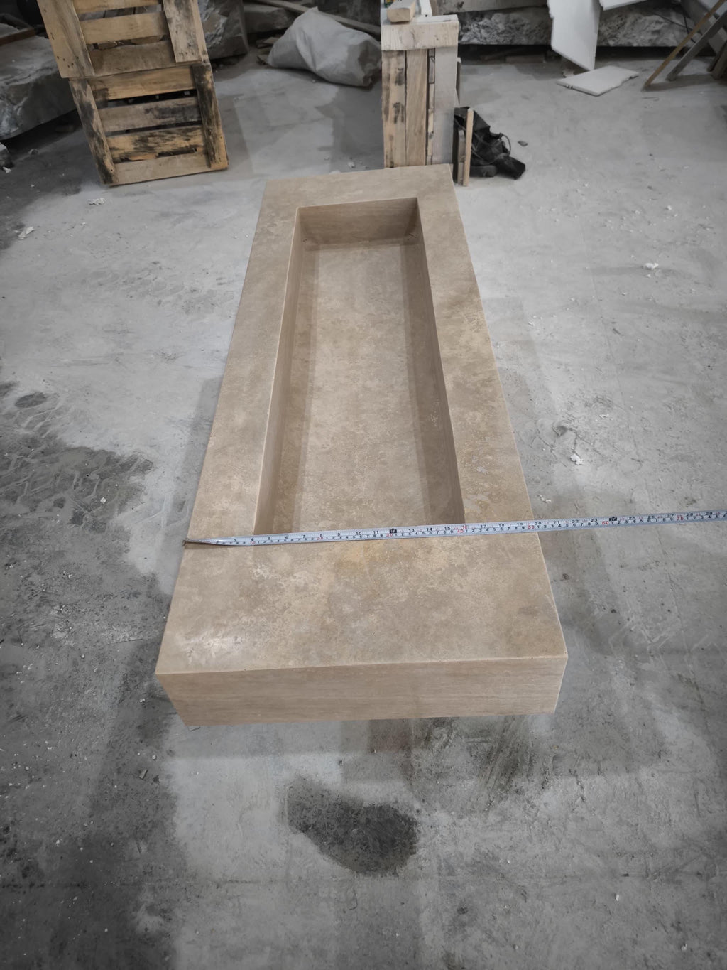 Handcrafted Beige Travertine Rectangular Sink: Natural Stone Bathroom Sink (60x20x6)