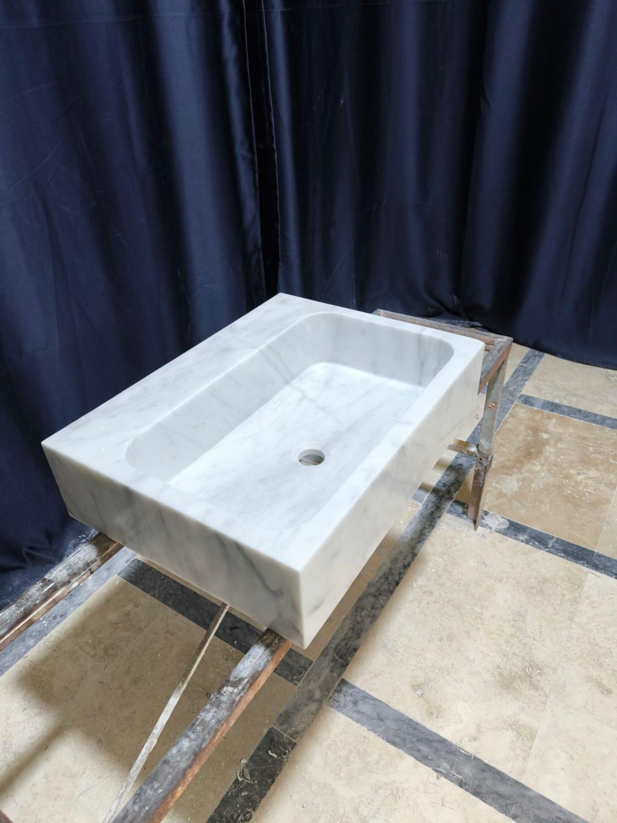 White Carrara Marble Vessel Sink: Natural Stone Washbasin