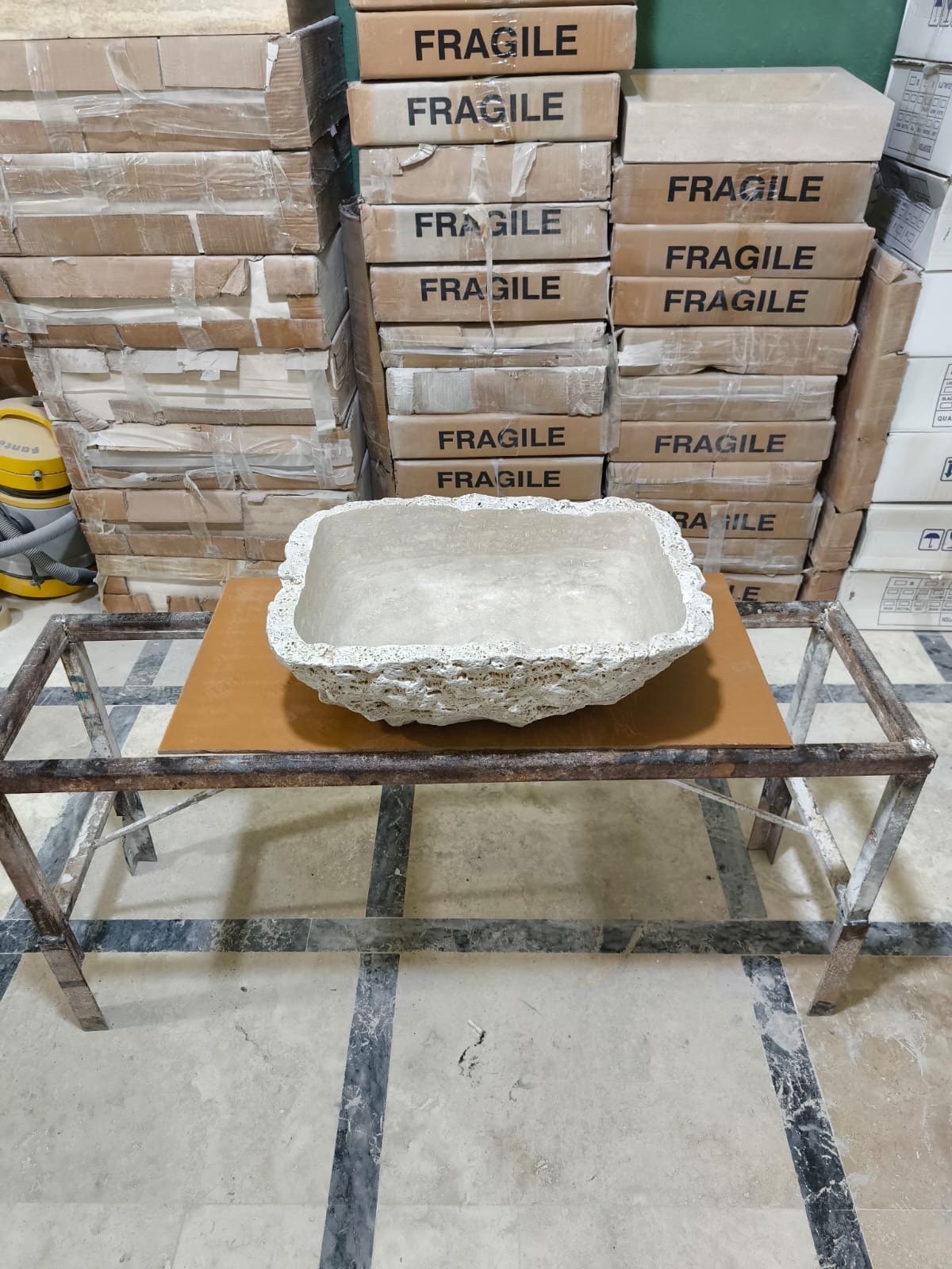 Handcrafted Travertine Marble Sink: Wall Mounted Washbasin (22”x16''x7'')