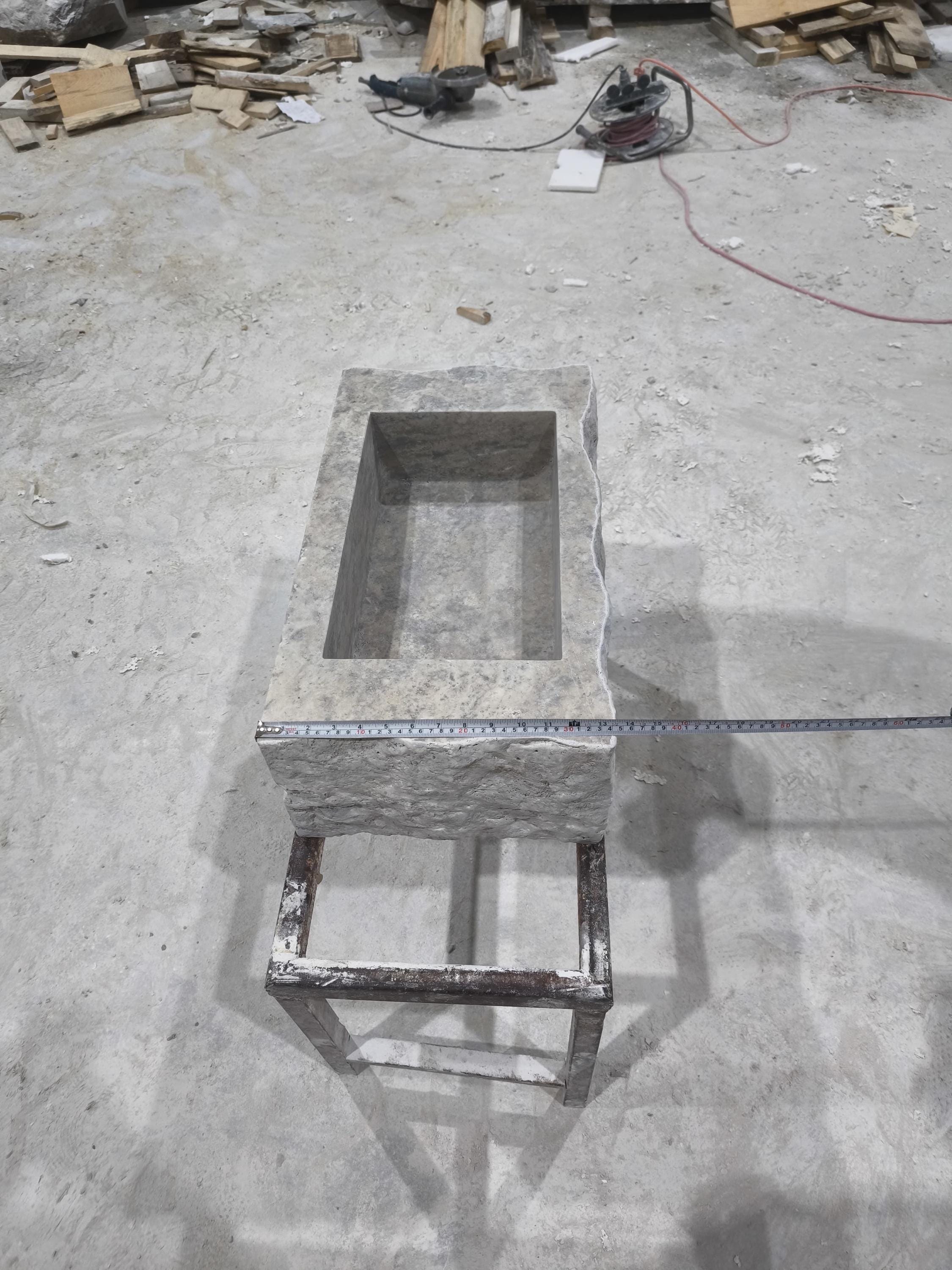 Complete Silver Travertine Stone Sink: Rustic Powder Room, Natural Marble