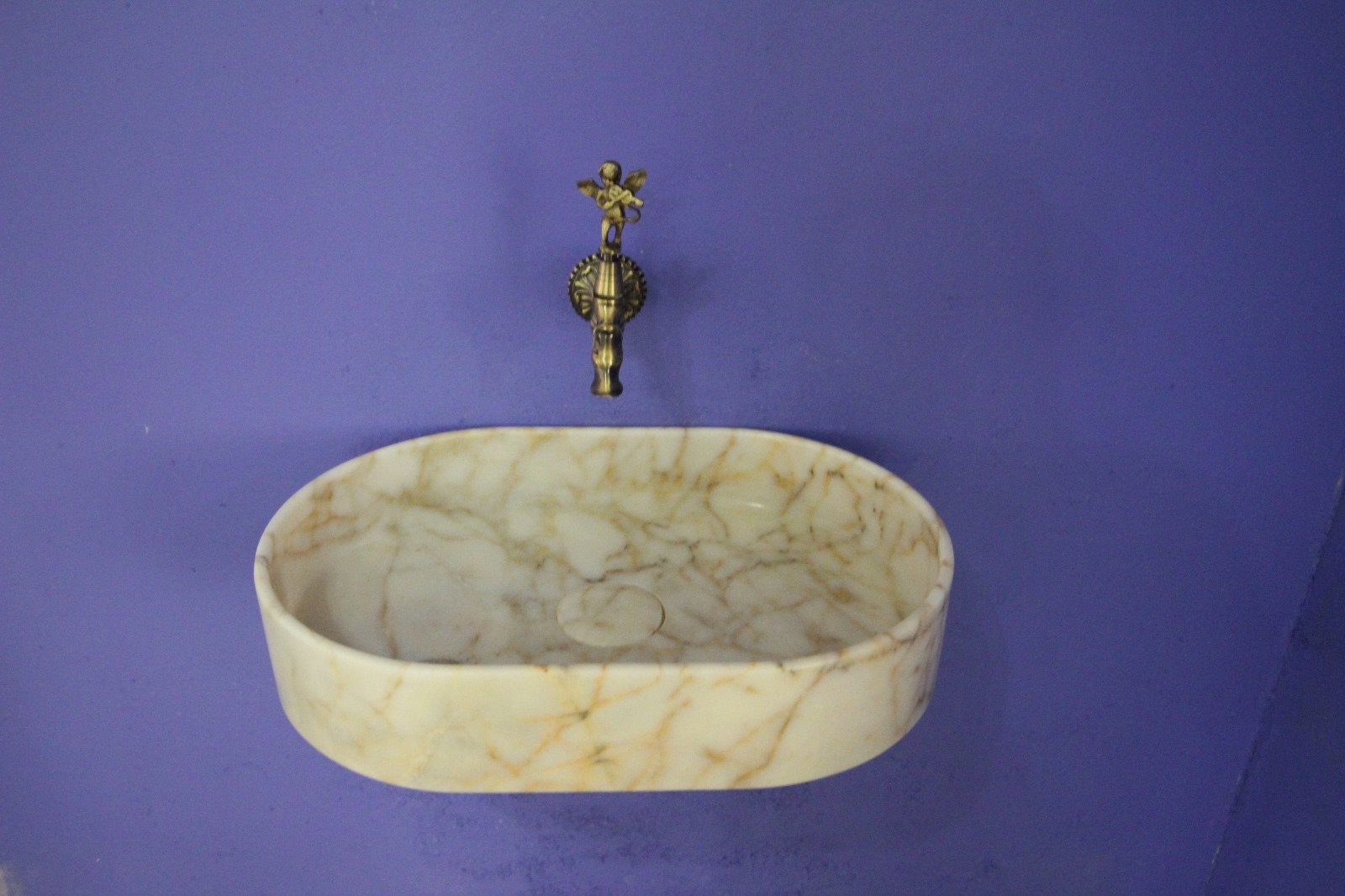 Handcrafted Calacatta Viola Marble Vessel Sink: Rounded Bathroom Basin