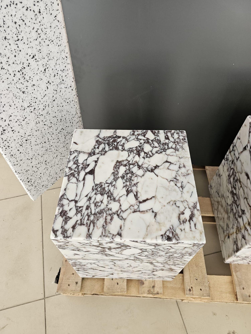 Calacatta Viola Marble Plinth Coffee Table: Custom Cube End Table