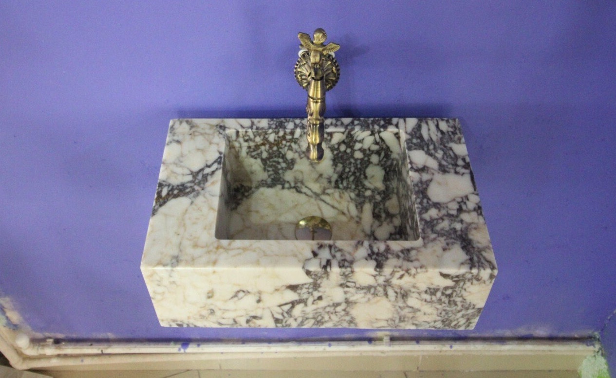 Handcrafted Calacatta Lilac Marble Vessel Sink: Natural Stone Bathroom Sink
