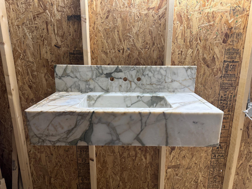 Handcrafted Calacatta Monet  Marble Wall Mounted Sink