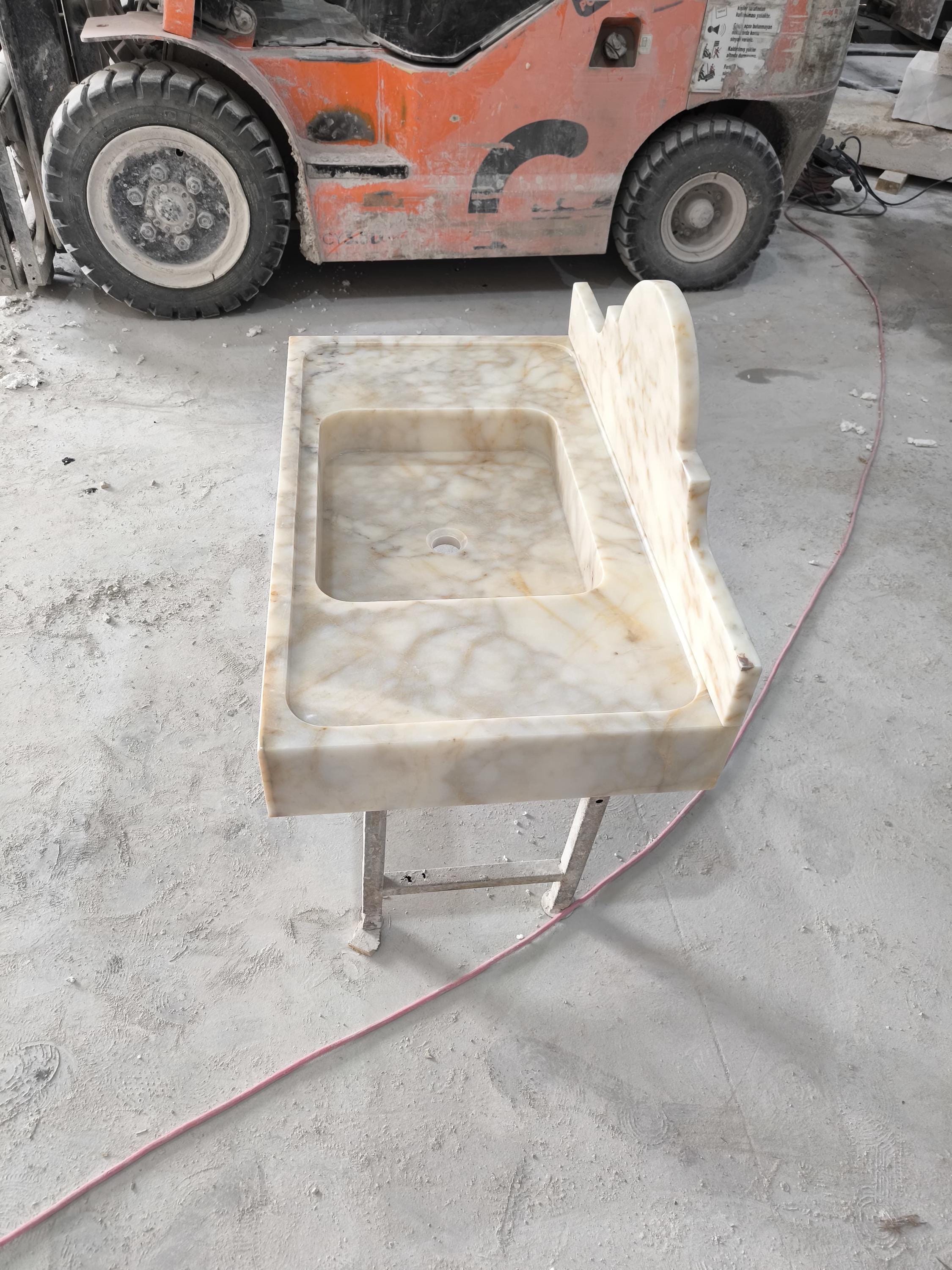 Handcrafted Calacatta Gold Marble Sink with Backsplash (38.5”x22”x5”)