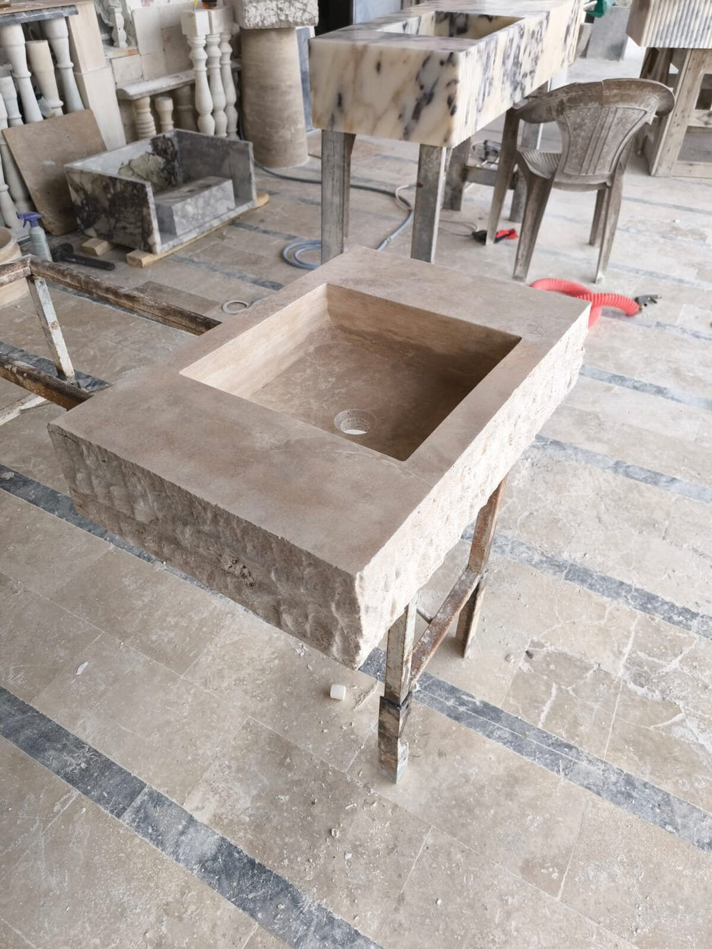 Handmade Travertine Wall Mount Sink: Marble Bathroom Vanity (18" x 28" x H 6")