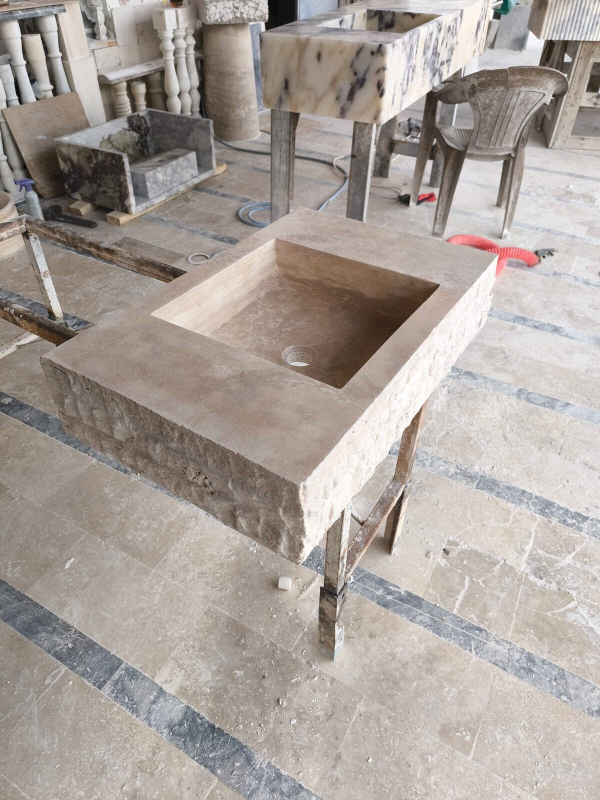 Handmade Travertine Wall Mount Sink: Marble Bathroom Vanity (18" x 28" x H 6")