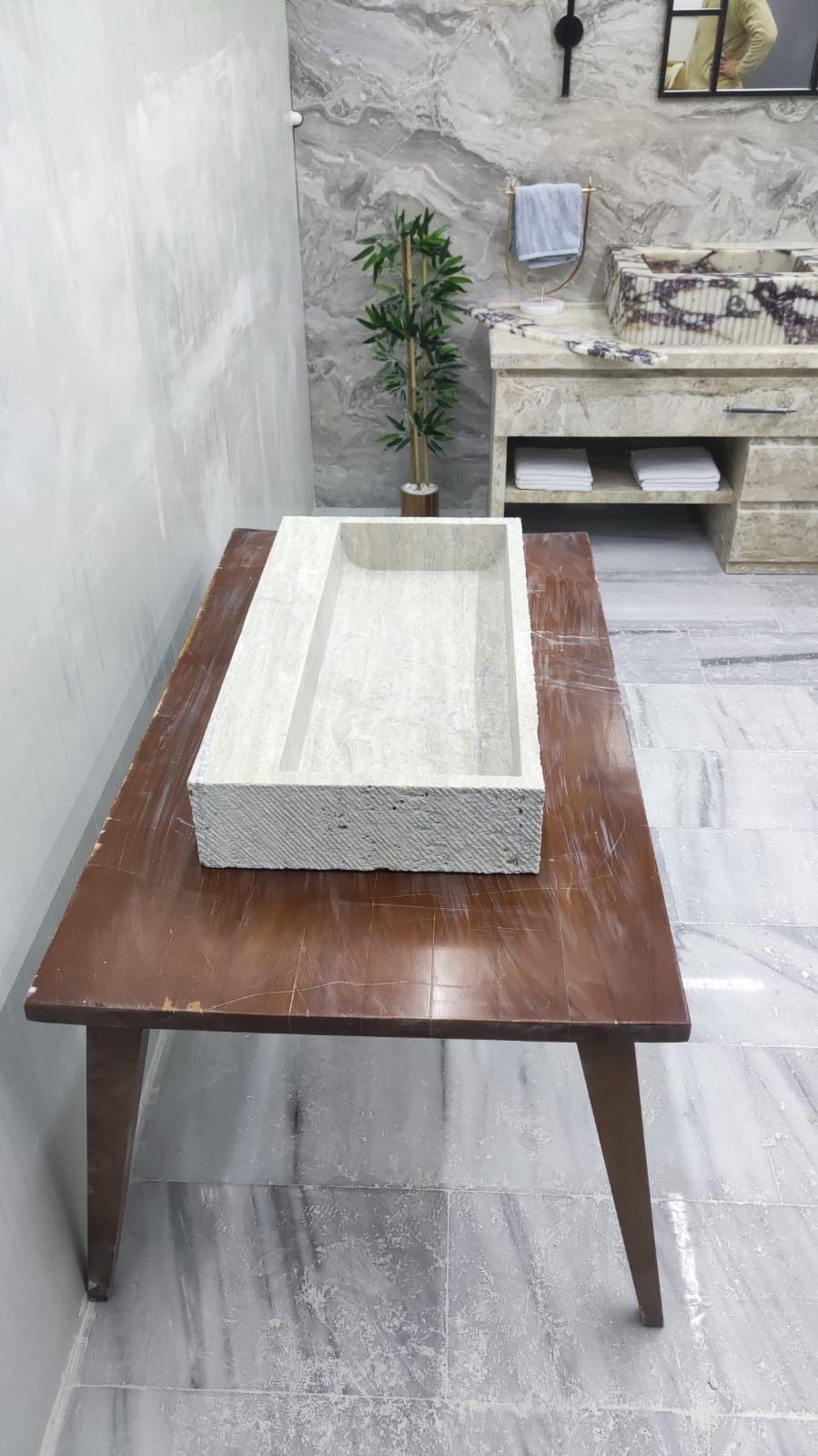 Travertine Stone Sink – Rustic Mediterranean Natural Vanity Basin (30"x16"x5")