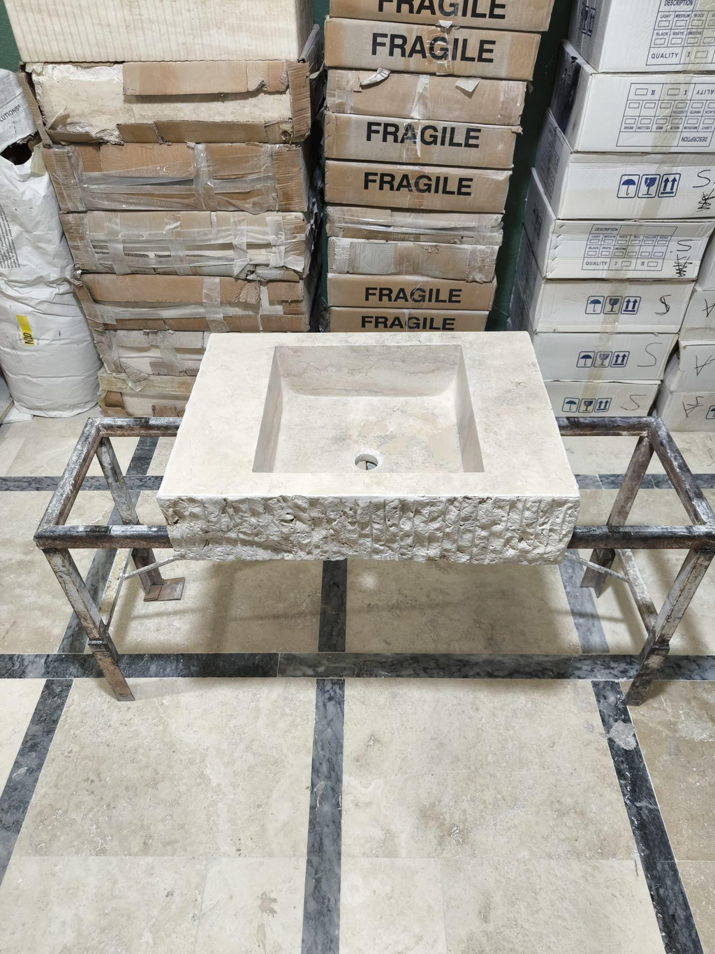 Natural Travertine Stone Sink: Bathroom Vanity, Powder Room Decor (26x19x6.5)