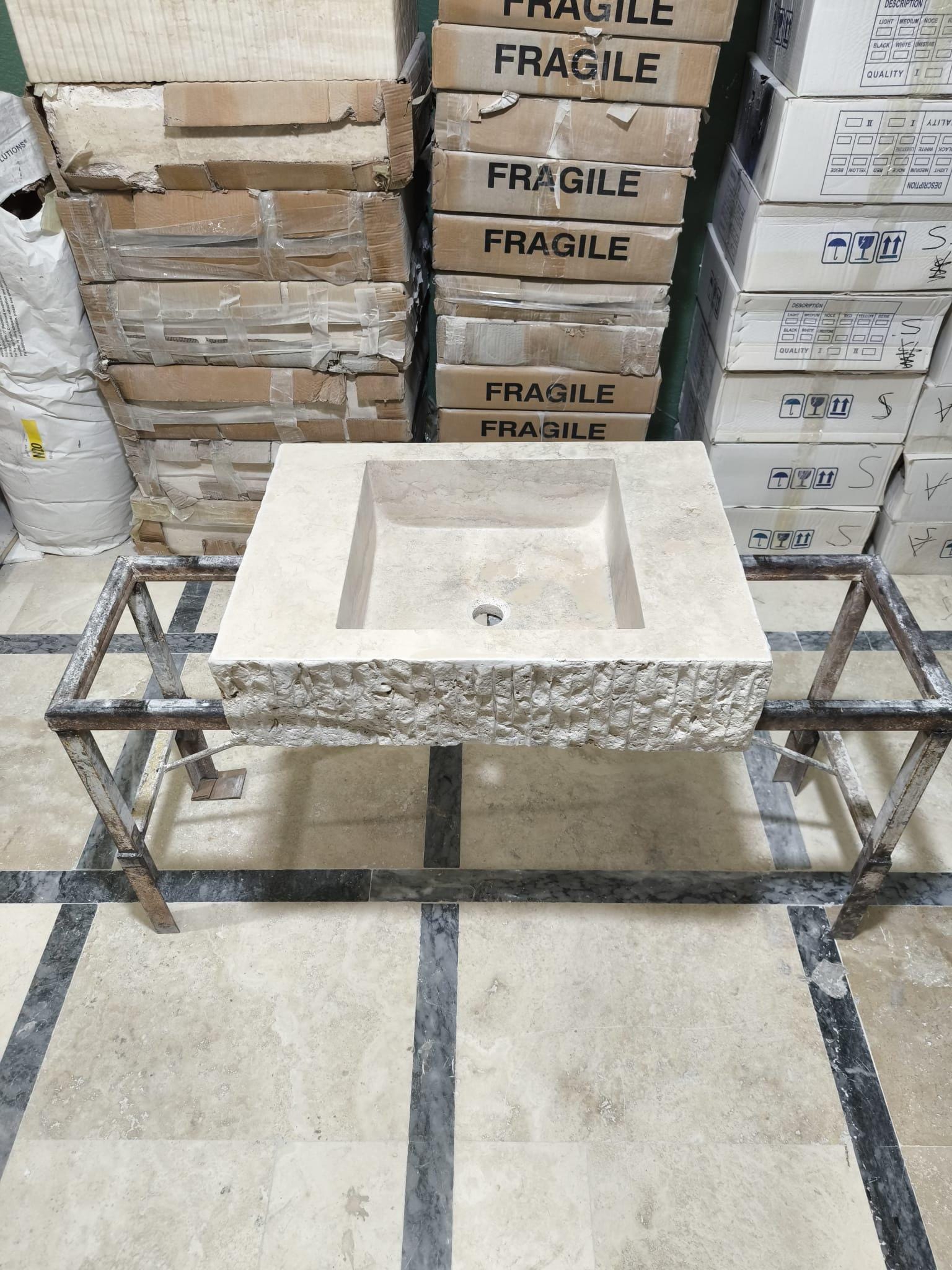 Natural Travertine Stone Sink: Bathroom Vanity, Powder Room Decor (26x19x6.5)