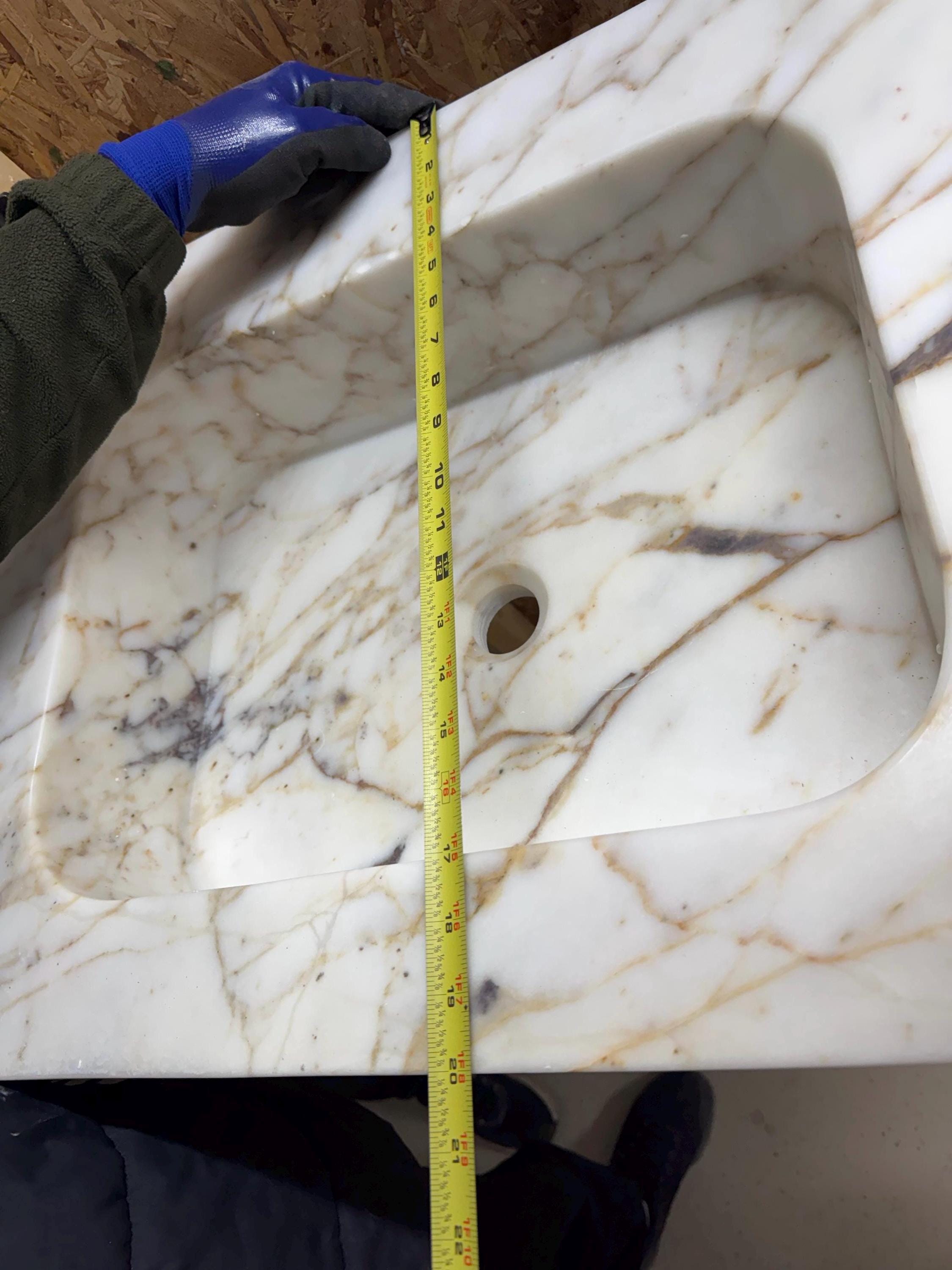 Calacatta Marble Wall Mount Bathroom Sink: Custom Powder Room Vanity