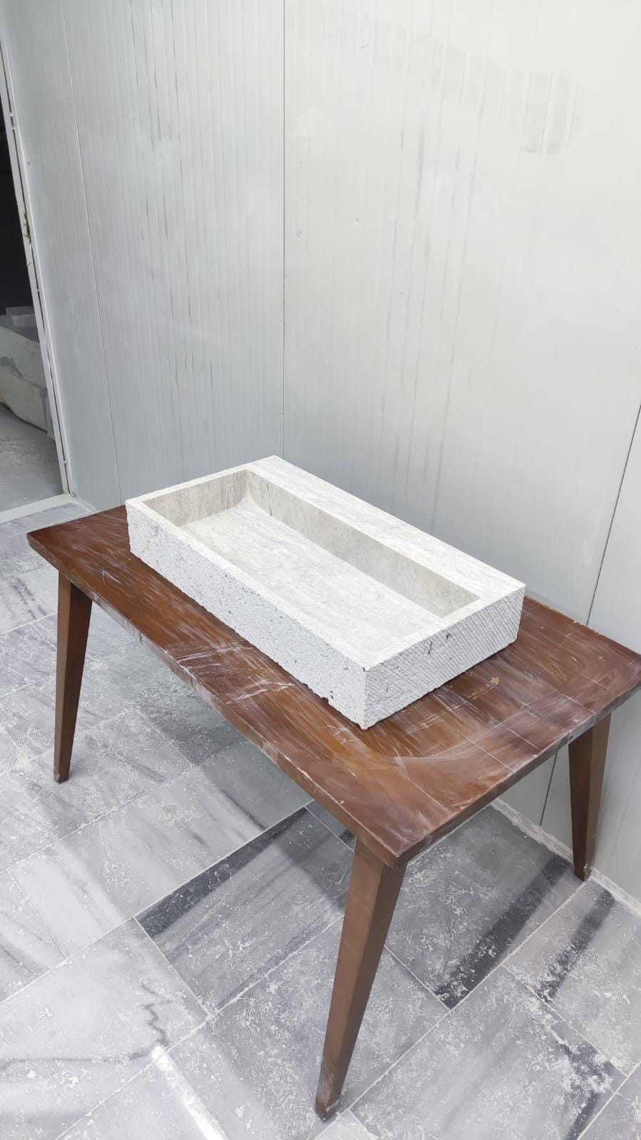Travertine Stone Sink – Rustic Mediterranean Natural Vanity Basin (30"x16"x5")