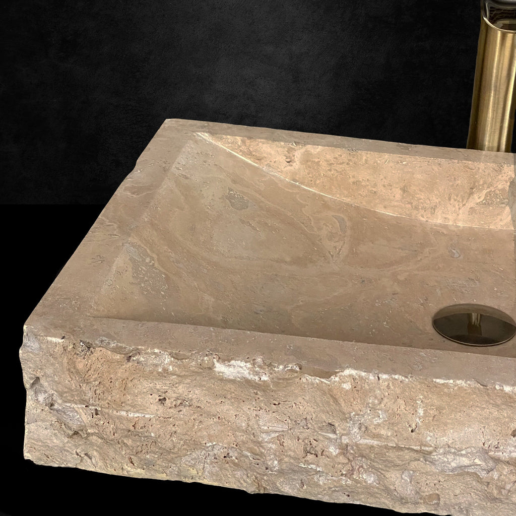 Custom sink for Martha, 24”x16”x6” Handcrafted Travertine Marble Sink: Wall Mounted Washbasin