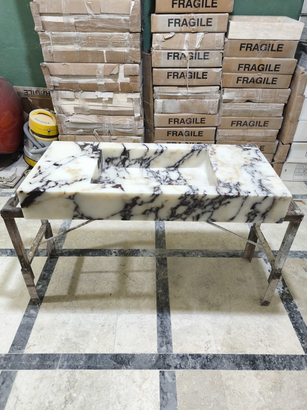 Calacatta Viola Marble Wall Mounted Sink: Handcrafted Natural Stone Basin