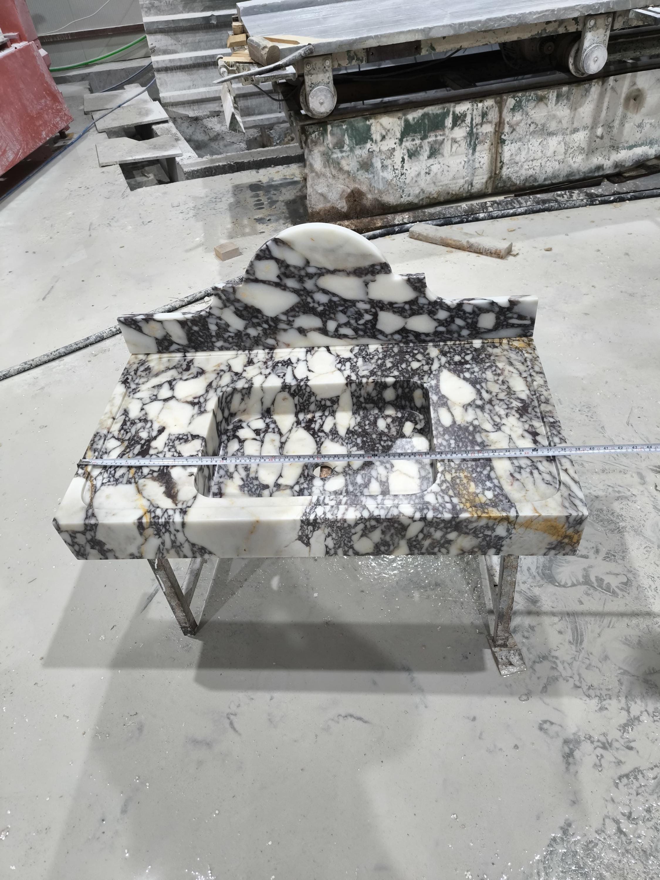 Handcrafted Calacatta Gold Marble Sink with Backsplash (38.5”x22”x5”)