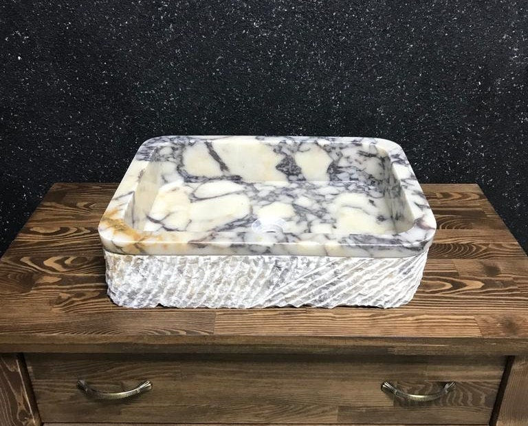 Calacatta Viola Marble Floating Sink: Custom Vanity, Wall Mounted