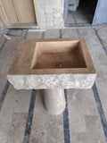 Handcrafted Travertine Marble Sink: Wall Mounted Washbasin with Faucet Hole