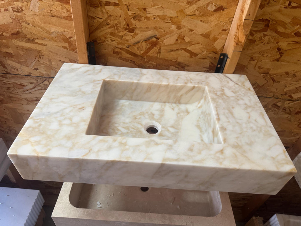 Handcrafted Calacatta Gold Marble Sink for Elena 30”x20”x6”