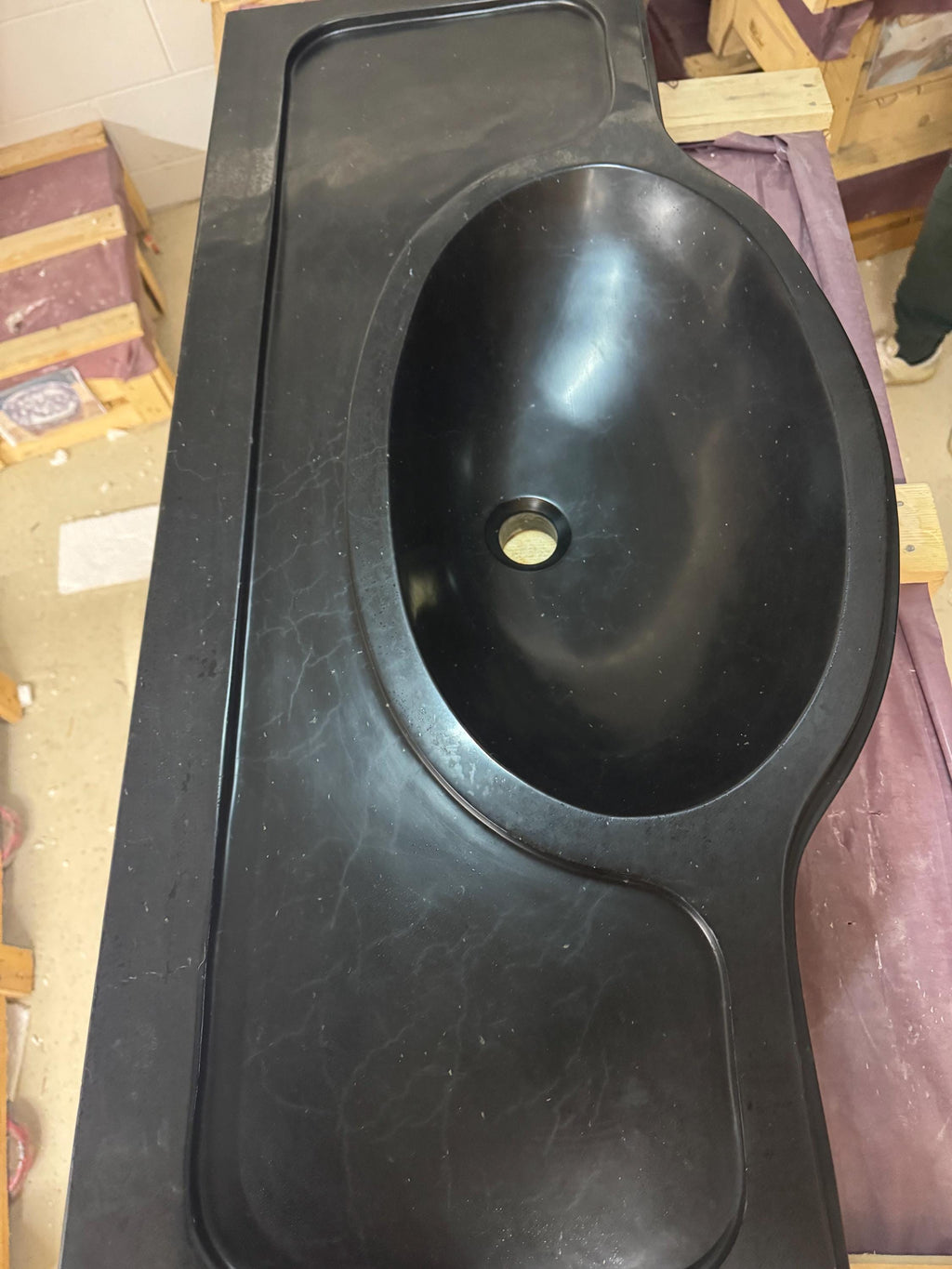 Nero Marquina Marble Sink: Handmade Black Stone Vanity (19"x39"x6")