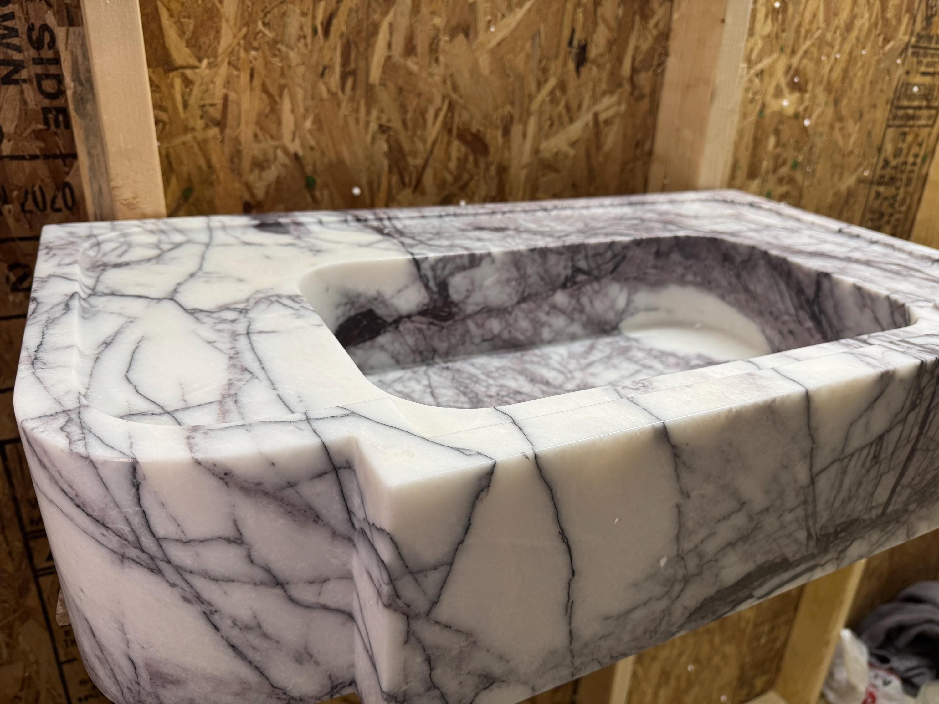Handmade Lilac Marble Wall Mounted Sink: Modern Bathroom Design (28"x15,7"x6")