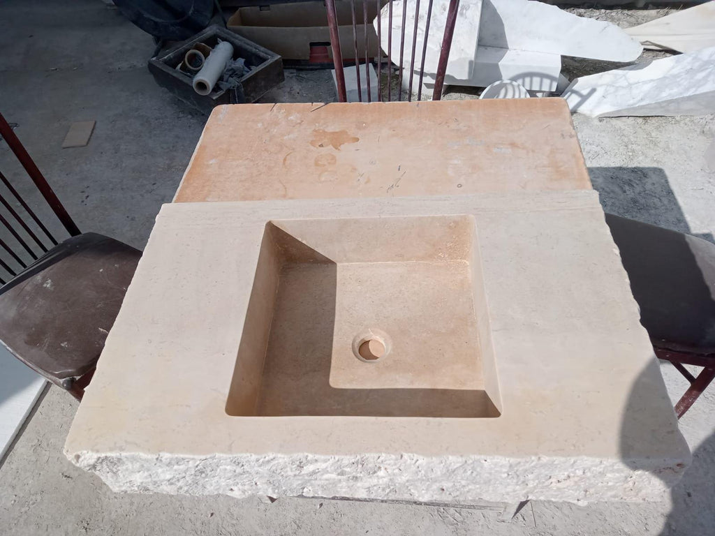 Hand Carved Travertine Marble Sink - Custom Bathroom Vanity