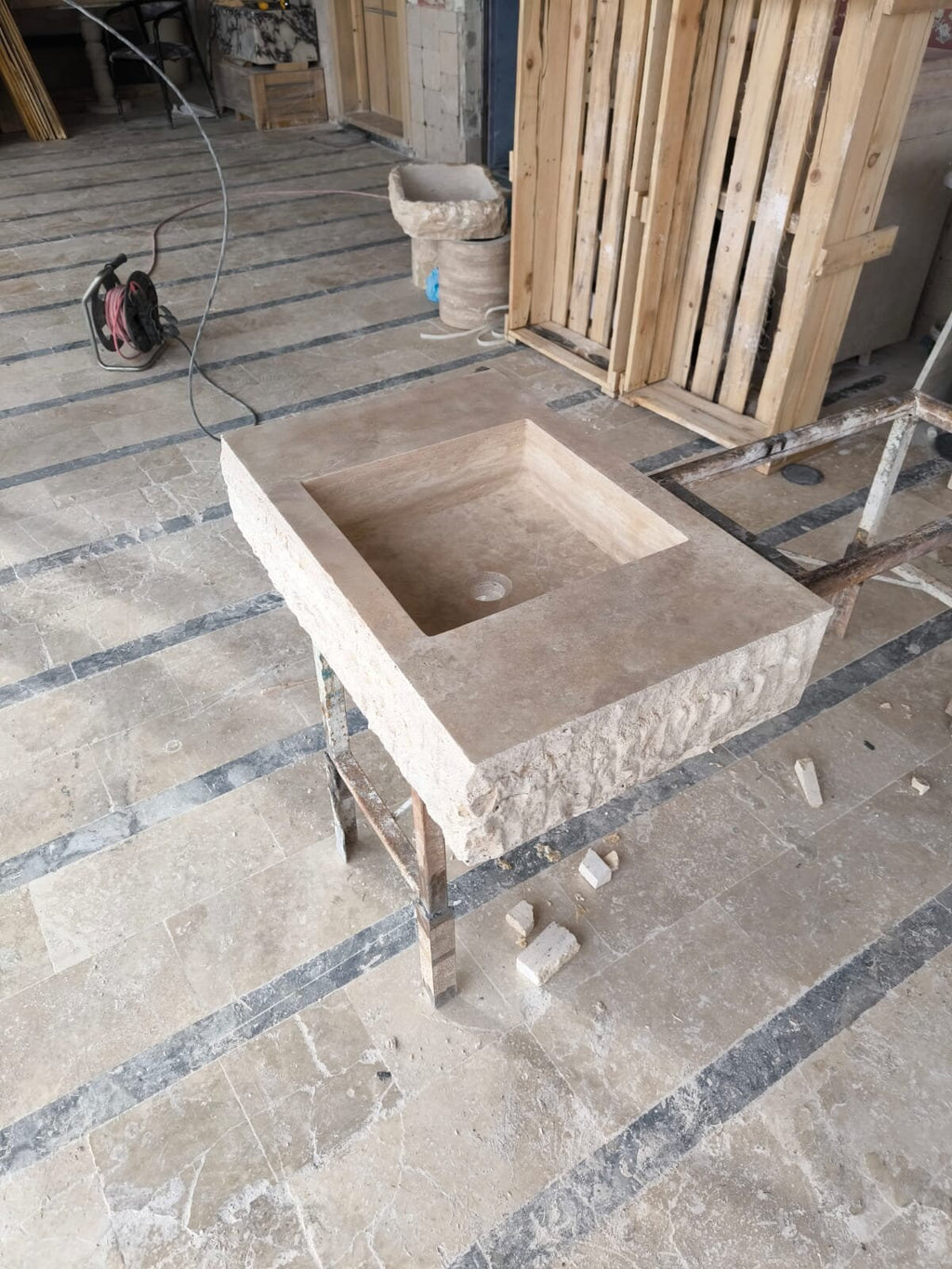 Handmade Travertine Wall Mount Sink: Marble Bathroom Vanity (18" x 28" x H 6")