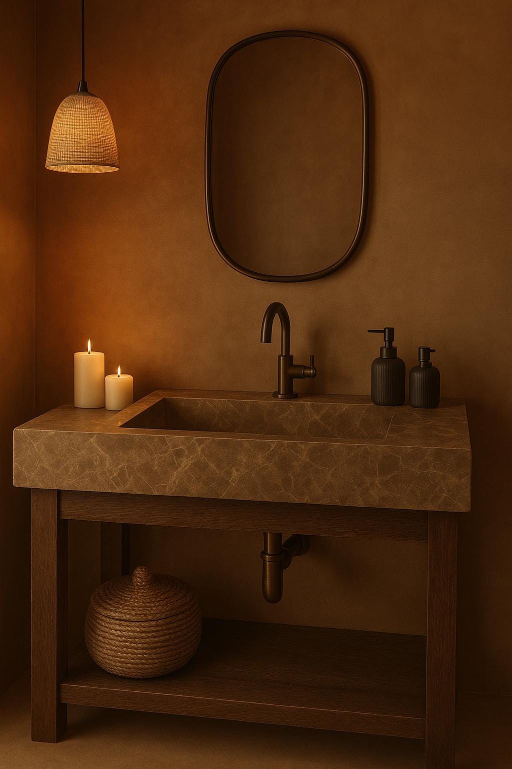 Complete Handmade Emperador Integrated Sink ,  Marble Sink: Custom Natural Stone Washbasin