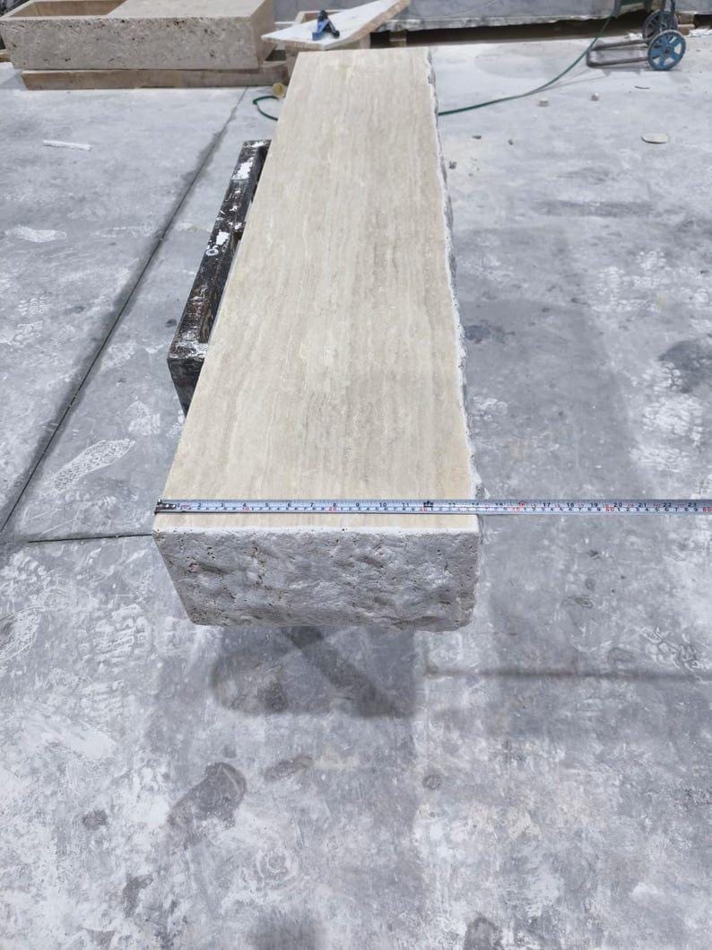 Travertine Floating Mantel Shelf – Rustic Chiseled Edge Natural Stone Fireplace Mantel