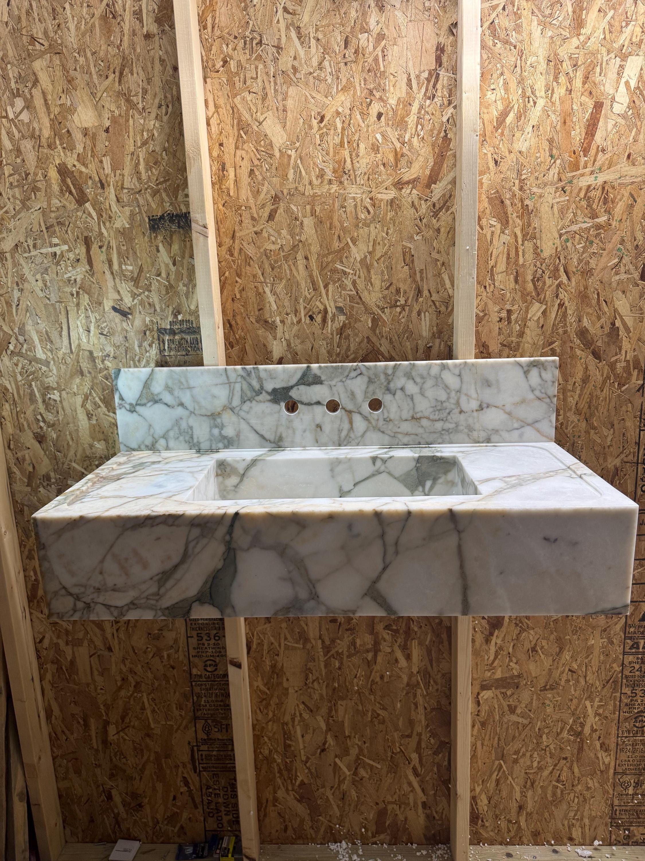 Handcrafted Calacatta Monet  Marble Wall Mounted Sink