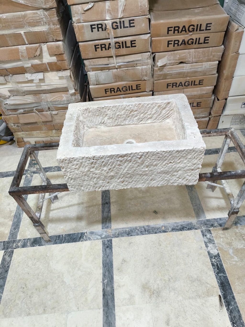 Handmade Travertine Marble Bathroom Sink with Backsplash (26"x18"x8")