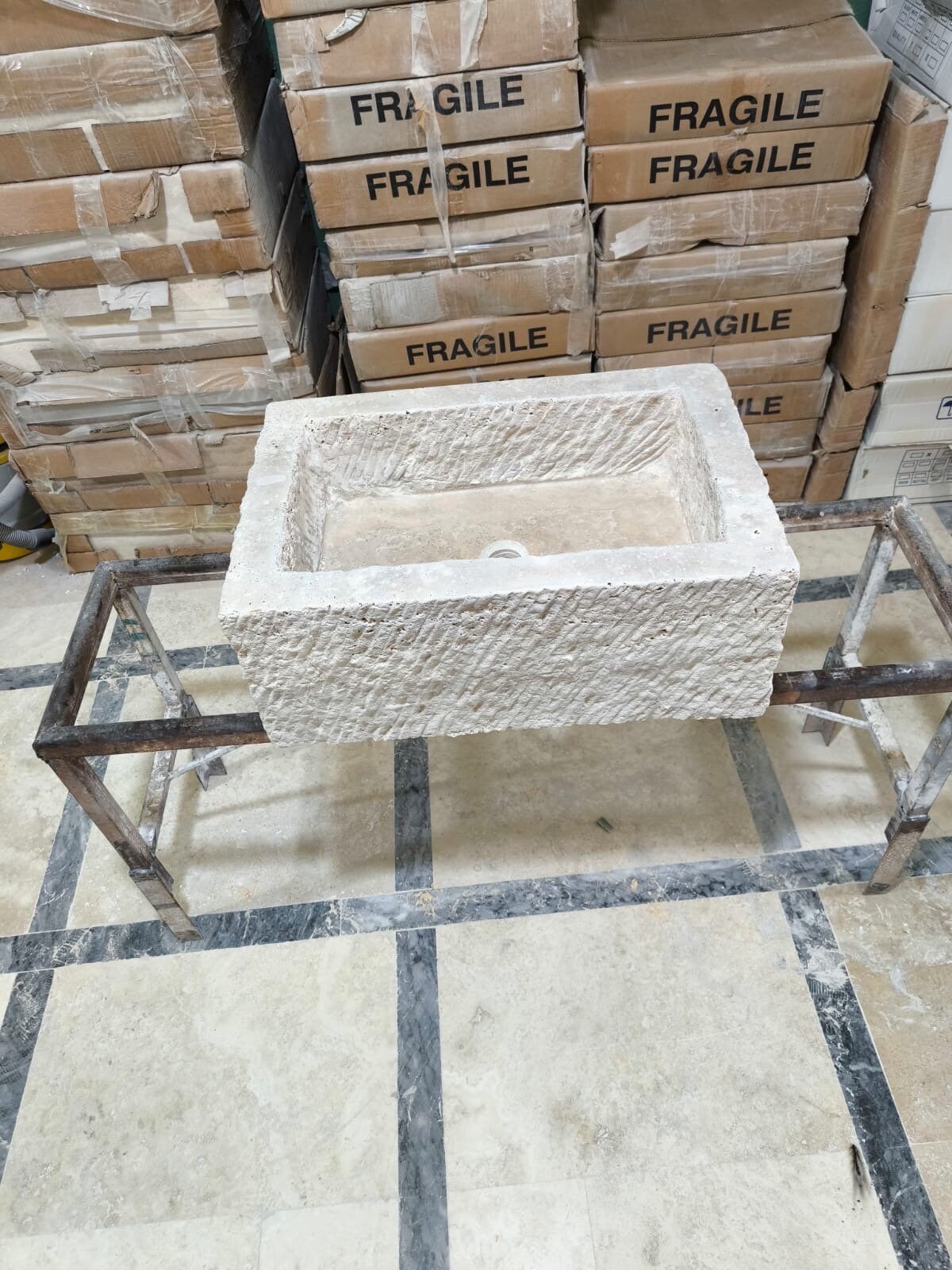 Handmade Travertine Marble Bathroom Sink with Backsplash (26"x18"x8")