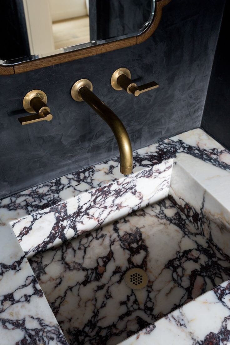 Hand Carved Calacatta Viola Marble Wall Mounted Sink