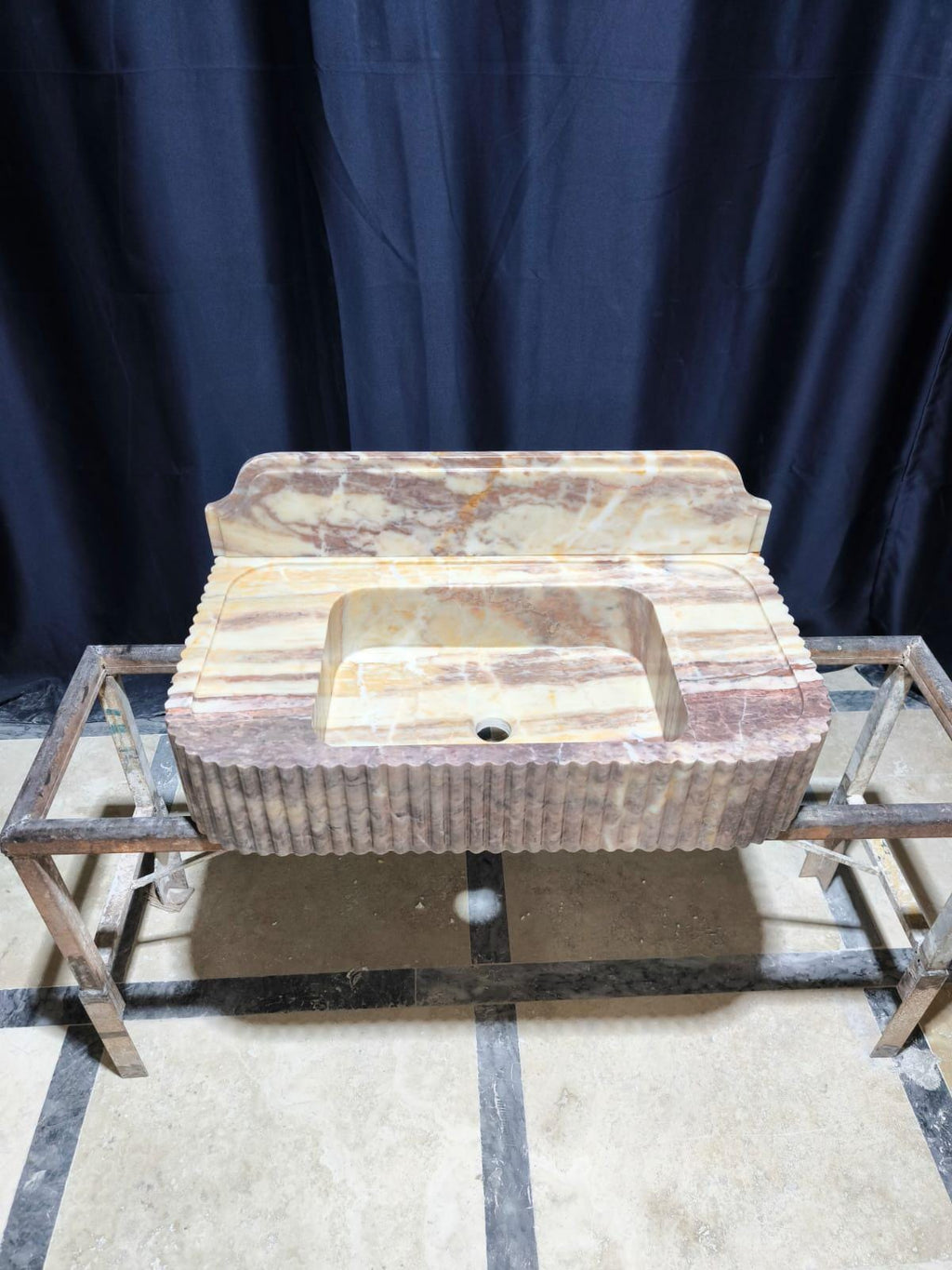Handmade Pink Marble Sink with Backsplash - Wall Mounted Natural Stone