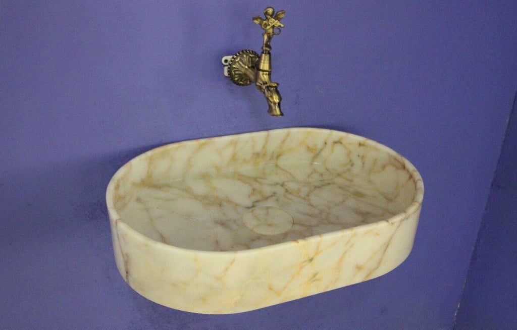 Handcrafted Calacatta Viola Marble Vessel Sink: Rounded Bathroom Basin