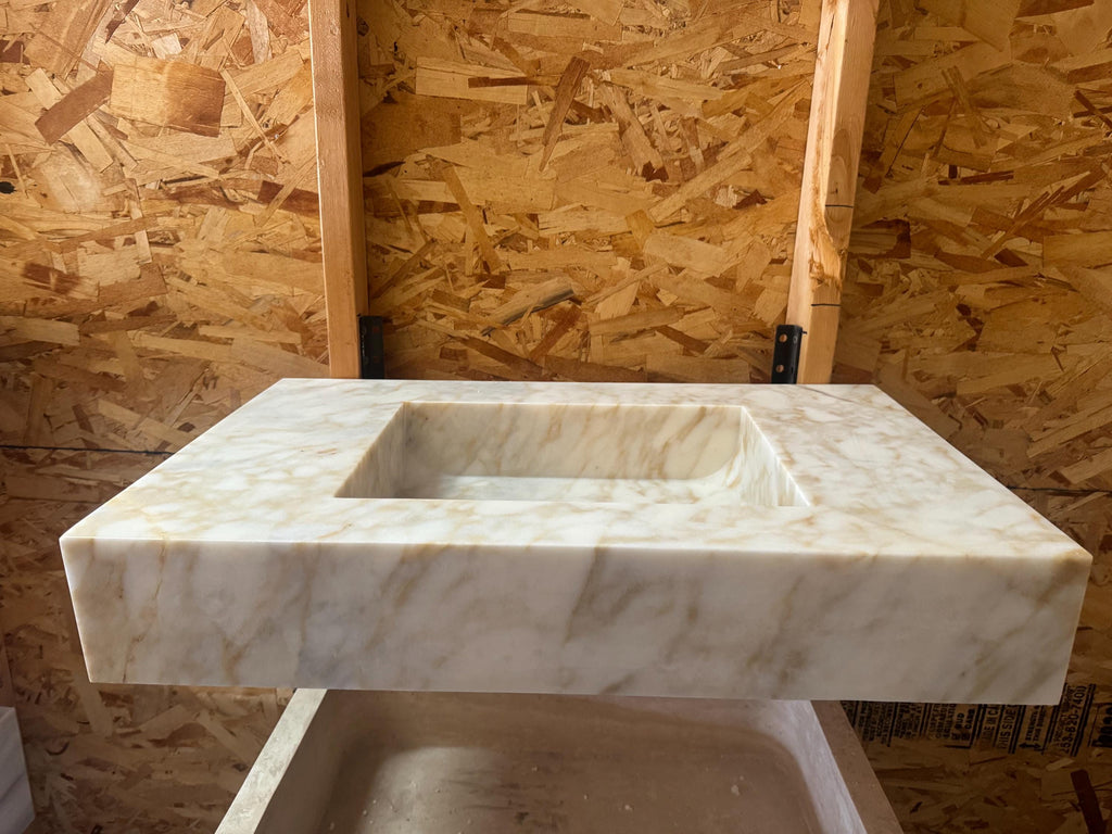 Handcrafted Calacatta Gold Marble Sink for Elena 30”x20”x6”