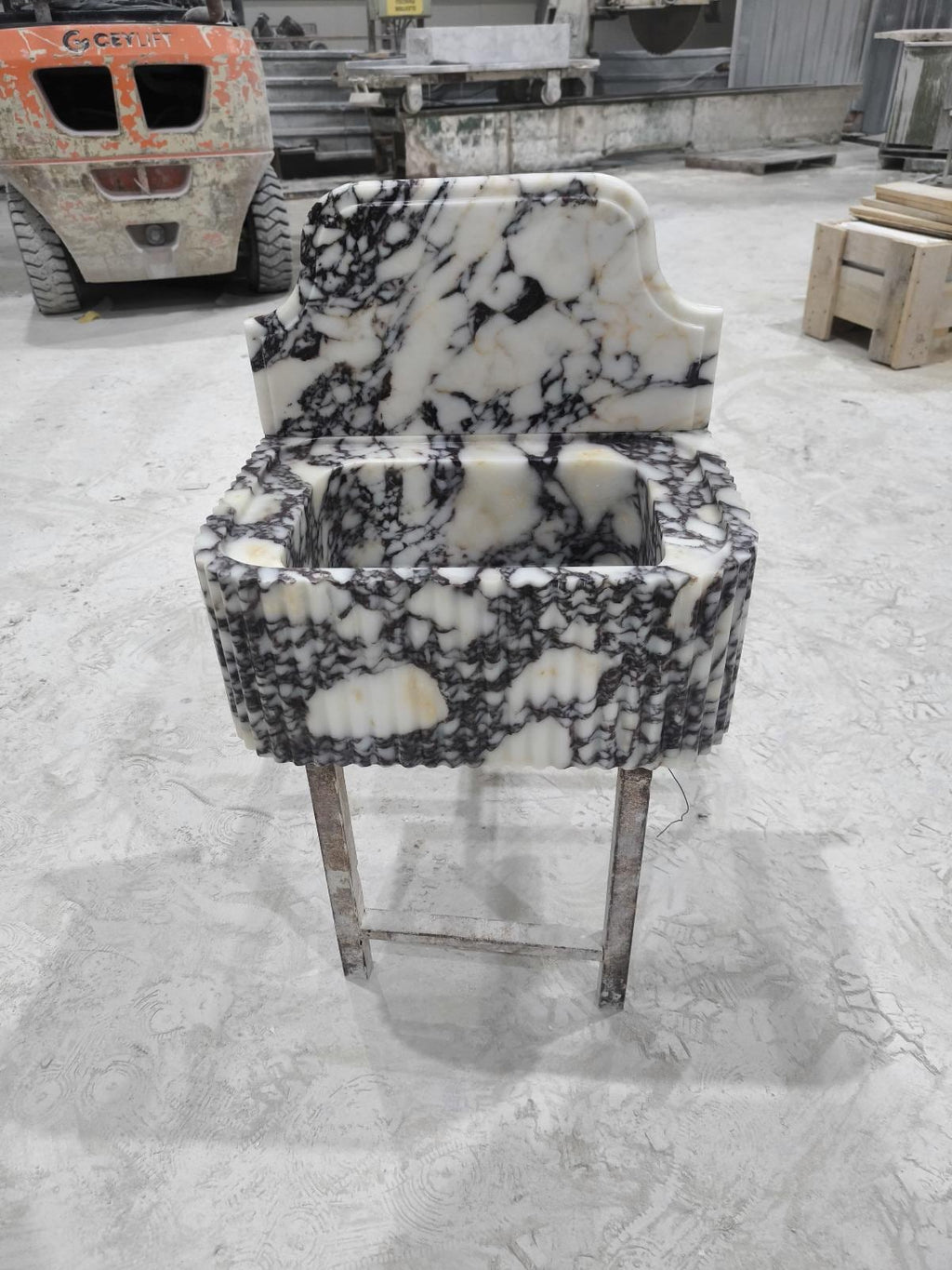 Complete Calacatta Viola Marble Sink: Fluted Wall Mounted Powder Room Sink