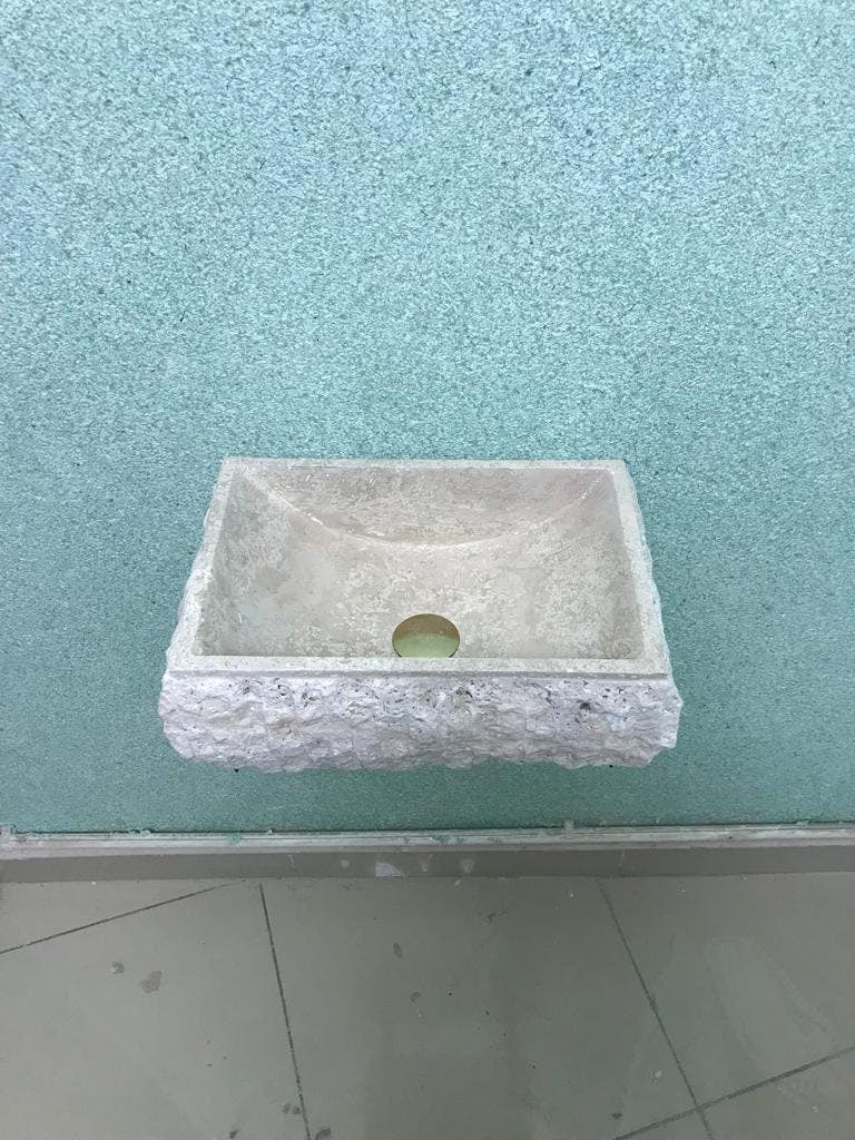 Travertine Stone Sink – Handmade Rectangle Vanity Basin – Mediterranean Style