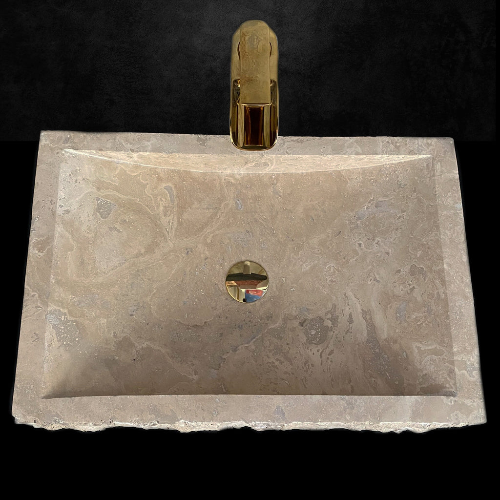 Handcrafted Travertine Marble Sink: Wall Mounted Washbasin with Faucet Hole