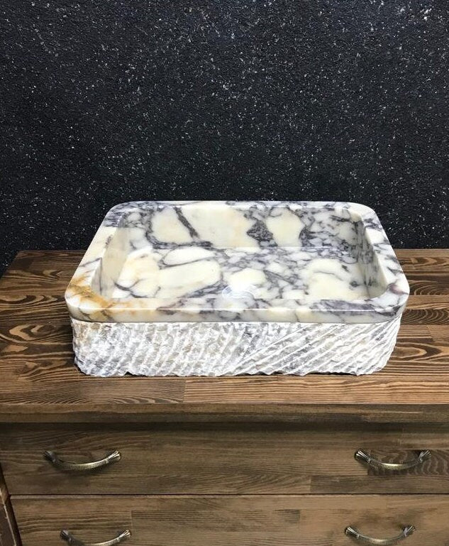 Calacatta Viola Marble Floating Sink: Custom Vanity, Wall Mounted