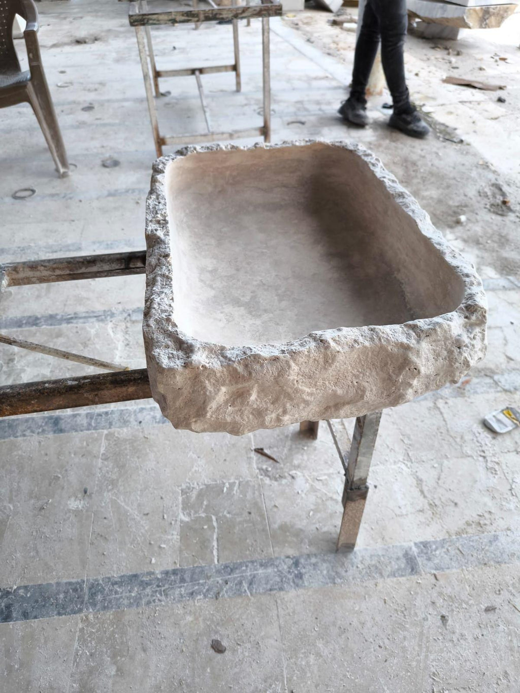 Hand Carved Travertine Marble Sink - Custom Bathroom Vanity
