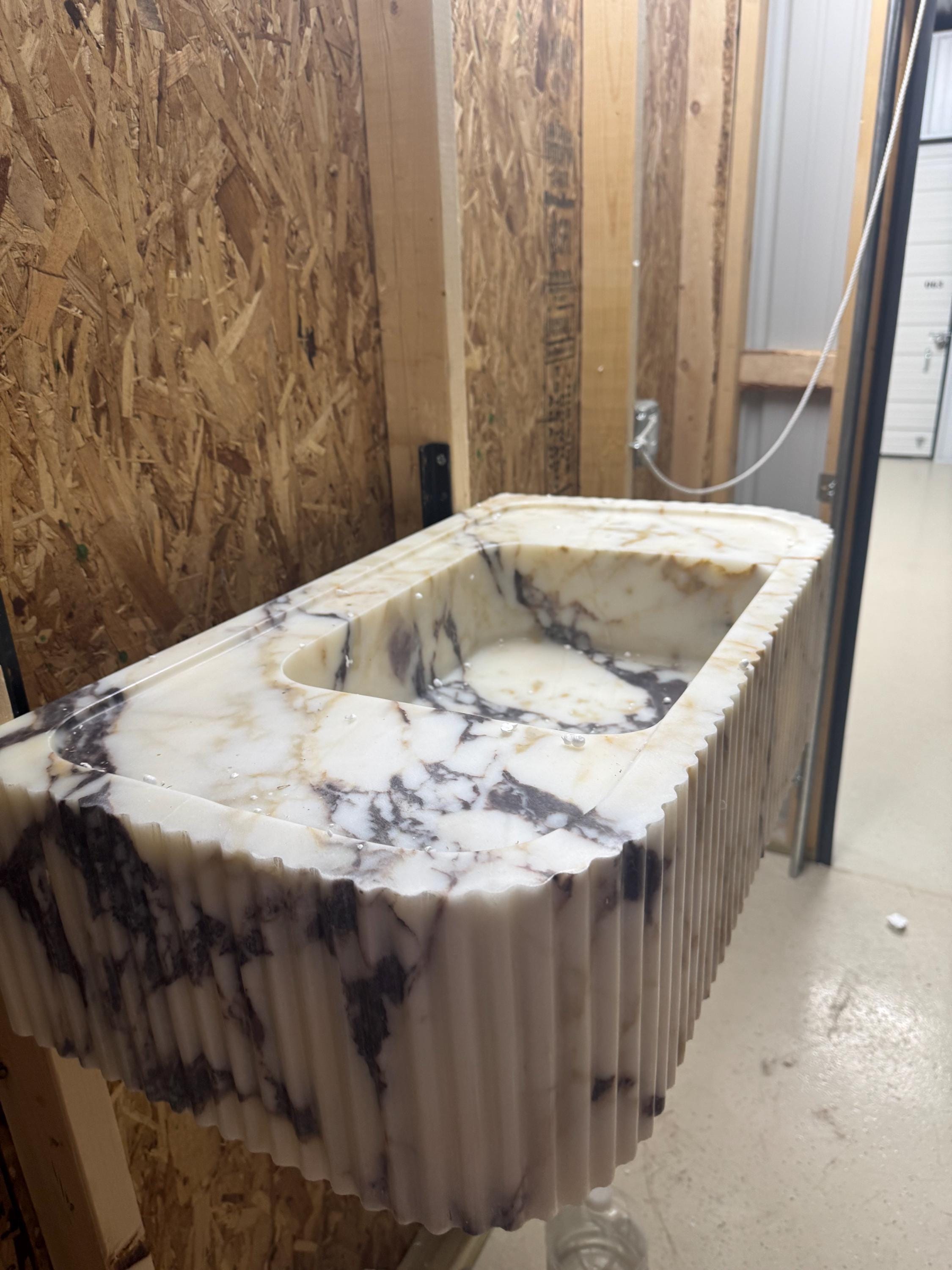 Calacatta Lilac Marble Vessel Sink: Handcrafted Natural Stone Bathroom Sink