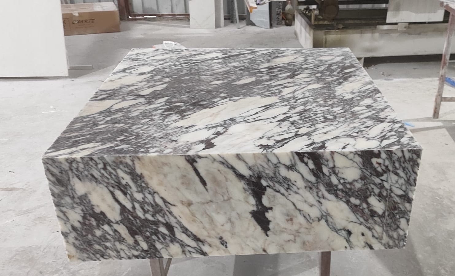Calacatta Viola Marble Plinth Coffee Table, Custom Cube End Table