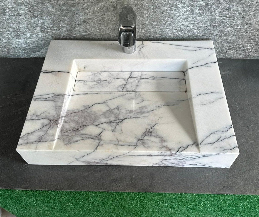 Handmade Carrara Marble Sink: Wall Mount or Countertop Vanity