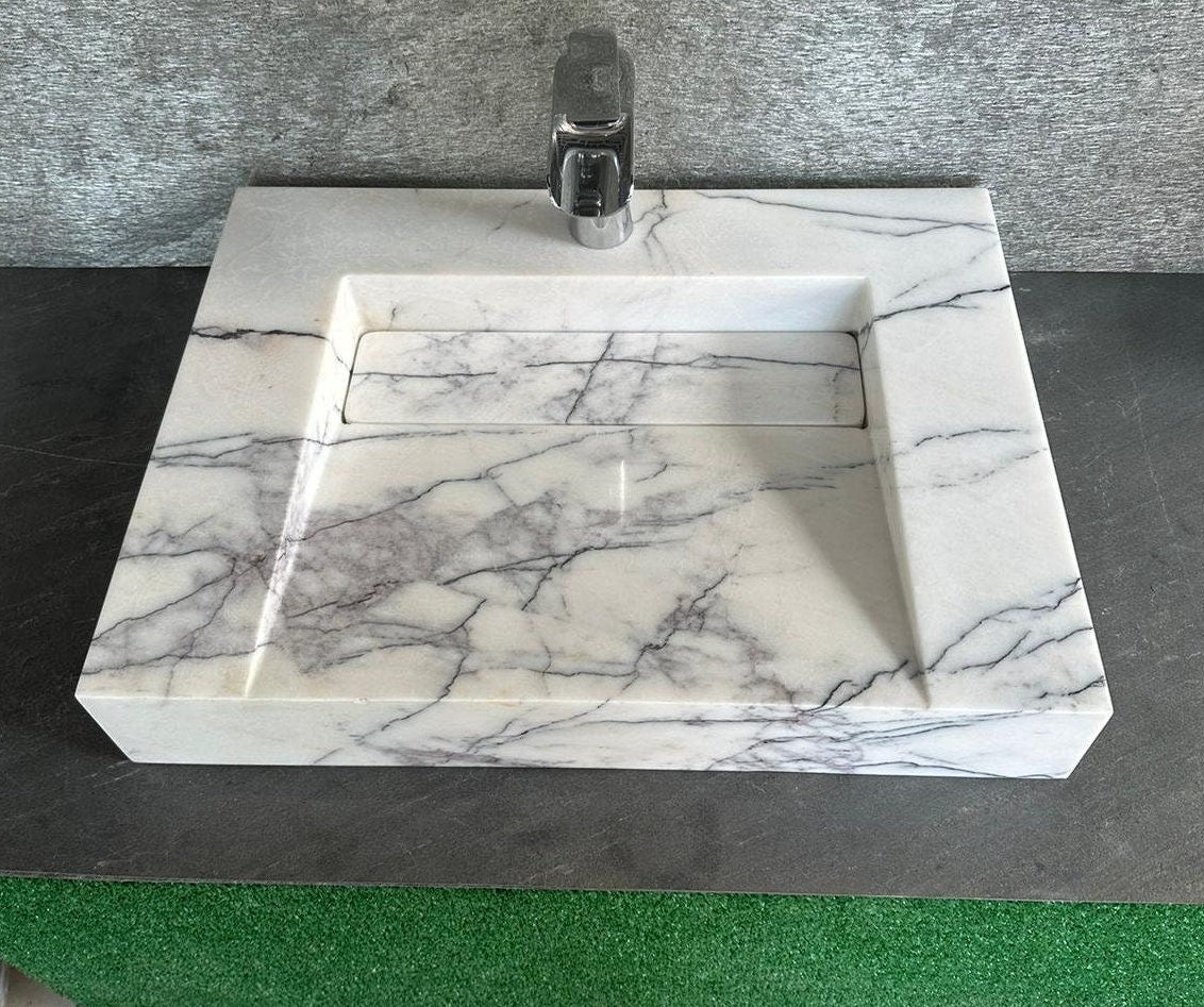 Handmade Carrara Marble Sink: Wall Mount or Countertop Vanity