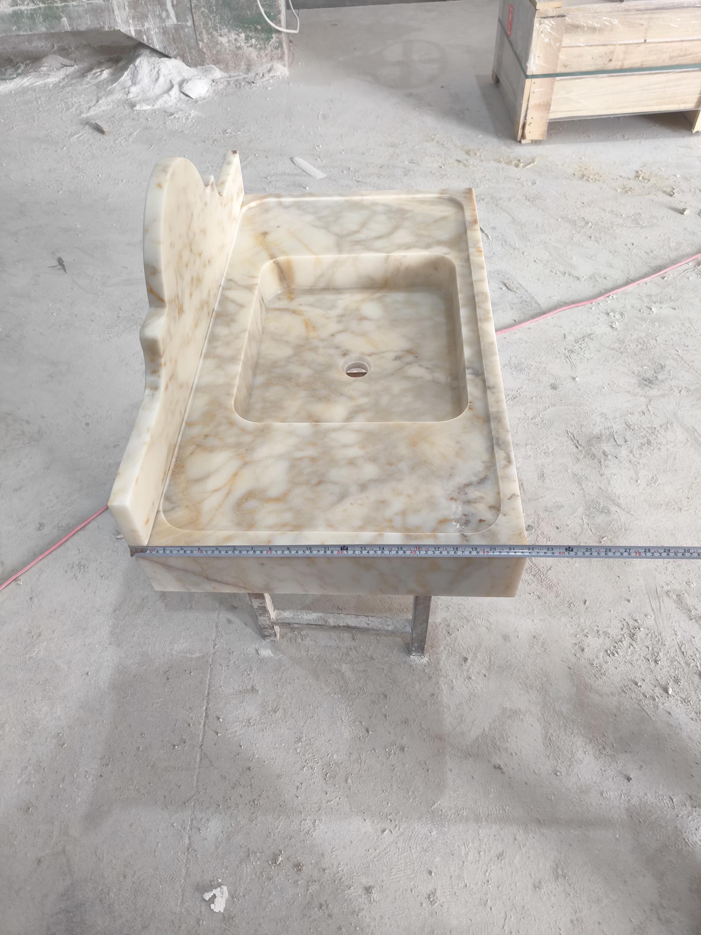 Handcrafted Calacatta Gold Marble Sink with Backsplash (38.5”x22”x5”)