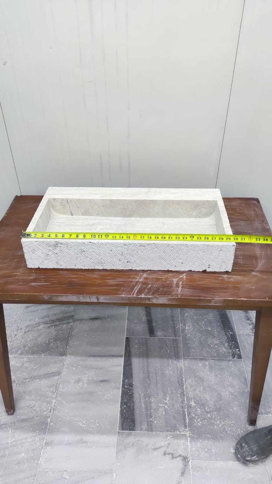 Travertine Stone Sink – Rustic Mediterranean Natural Vanity Basin (30"x16"x5")